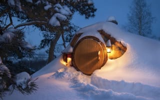 Картинка Зима, дверь, фонари, снег, нора