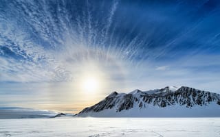 Обои Антарктика, солнце, горы, облака, небо, снег