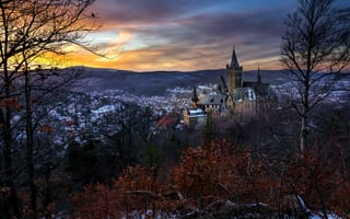 Картинка закат, город, Schloss Wernigerode