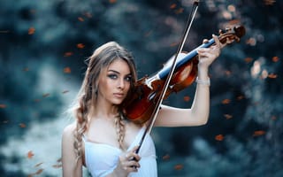 Картинка Autumns Symphony, скрипка, осень, Alessandro Di Cicco, девушка