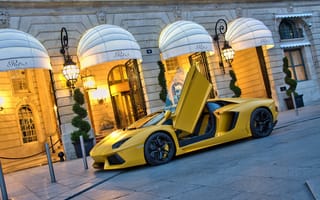 Обои желтый, ламборгини, building, Lamborghini, supercar, суперкар, здание, lp700-4, aventador, yellow, авентадор