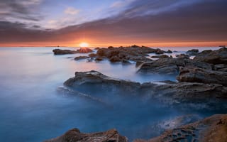 Картинка море, небо, тучи, пейзаж, закат, облака, солнце, природа