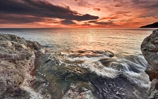 Картинка море, волны, природа, закат, облака, тучи, пейзаж, небо