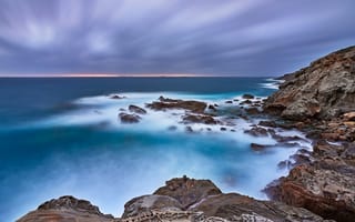 Картинка море, небо, туман, природа, пейзаж, синий, облака, камни