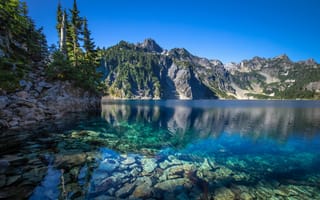 Картинка горы, озеро, камни, Snow Lake, Washington State, Cascade Range, Снежное озеро, дно, штат Вашингтон, Каскадные горы
