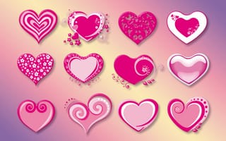 Картинка love, valentine, pink, vector, hearts, red, сердечки