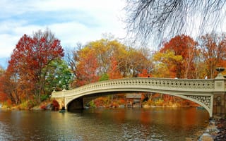 Картинка autumn, landscape, leaves, bridge, парк, мост, река, park, деревья, nature, tree, осень, листья