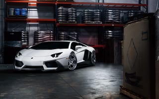 Картинка Lamborghini, Front, Matte, LP700-4, Supercar, ADV.1, Aventador, Garage, Wheels, Tuning, White