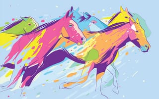 Картинка кони, цвета, скачут, лошади