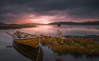 Картинка небо, Allan Pedersen, лодка, озеро, закат