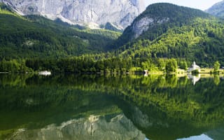 Обои Австрия, Gruner, лес, деревья, горы, скалы, озеро, отражение
