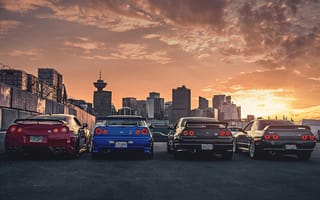 Картинка Nissan, GTR, R35, R32, R34, Cars, Skyline, Japan, R33, Rear, Sunset, Legend
