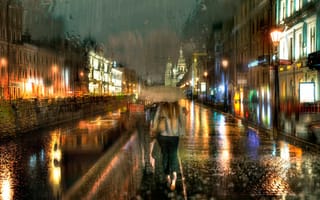 Картинка сентябрьский дождь, сентябрь, зонт, капли, осень, девушка, Санкт-Петербург