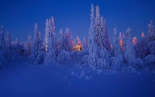 Обои зима, the sky, Andrey Bazanov, снег, Андрей Базанов, the house, winter, небо, дом, snow, stars, звезды