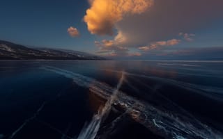 Картинка лед, clouds, lake, Байкал, Zhu Xiao, sky, ice, озеро, облака, Baikal, небо