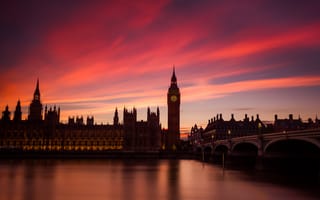 Картинка Лондон, мост, парламент, башня, Темза, Англия, река