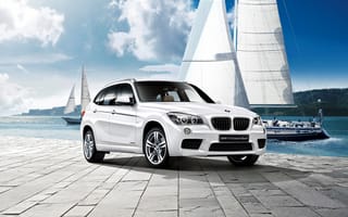 Картинка 2012, бмв, BMW, пирс, E84, причал, облака, набережная, берег, кроссовер, X1, небо, яхты