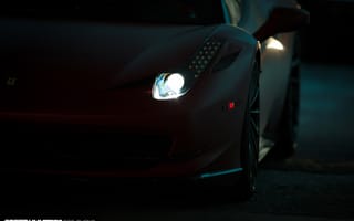 Картинка Vossen Wheels, темнота, Ferrari, свет, 2015, диски, фары, авто, Феррари, машина, wheels, auto