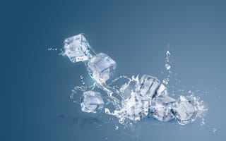 Картинка лед, вода, кубики льда, всплеск