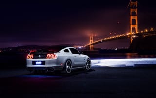Картинка Ford, Collection, Muscle, Nigth, Mustang, Car, Bridge, Rear, White, Aristo