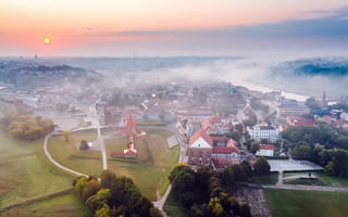 Обои город, Kaunas, туман, Lietuva
