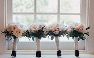 Картинка букеты, цветы, свадебные, окно, розы