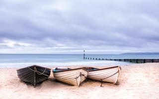 Картинка море, England, Bournemouth, лодки, берег