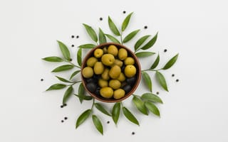 Картинка листья, тарелка, olive, оливки, маслины