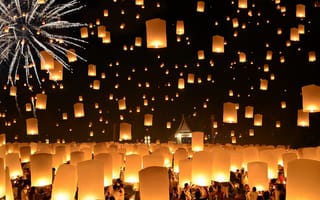 Картинка Floating Lanterns, Thailand, Loi Krathong Festival