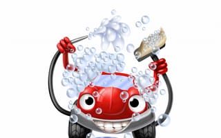 Обои арт, машина, пена, красная, автомойка, находчивый, позитив, 3d, креатив, сообразительный, wash, самообслуживание, , car, вода, пузырьки, персонаж, good idea, абстракция