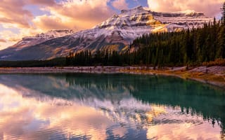 Картинка Alberta, горы, Banff National Park, озеро, Canada, лес, закат