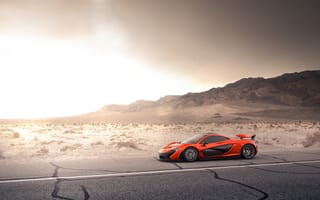 Картинка McLaren, Orange, Supercar, Storm, P1, Road, Front, Desert