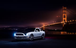 Картинка Ford, Mustang, Collection, Bridge, Car, Front, Muscle, Aristo, White, Nigth