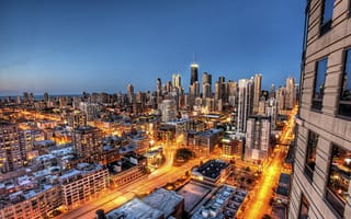 Картинка Чикаго, здания, небоскребы, город, Illinois, вечер, дома, выдержка, USA, Chicago, Иллинойс, высотки