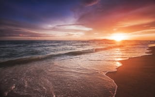 Картинка море, пляж, beautiful, seascape, sunset, закат, beach, sea