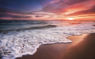 Картинка море, пляж, beach, seascape, pink, sea, закат, sunset, beautiful