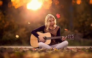 Картинка Autumn Melody, девушка, осень, гитара