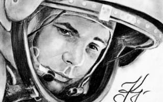 Картинка Юрий Гагарин, рисунок, герой, космонавт, лётчик, скафандр, легенда