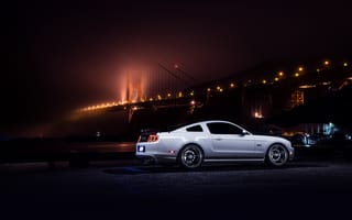 Картинка Ford, Collection, Car, Smog, Bridge, Aristo, Nigth, White, Mustang, Muscle, Rear
