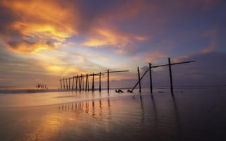 Картинка море, пляж, sea, beach, pink, sunset, seascape, закат