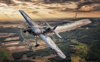 Картинка Закат, HESJA Air-Art Photography, Спортивно-пилотажный самолёт, XtremeAir Sbach 300, Пилот, Кокпит, Пилотажный самолёт