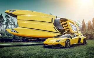 Картинка Lamborghini Aventador, supercar, катер, Lamborghini Boat, желтый