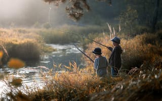 Картинка река, мальчики, рыбалка