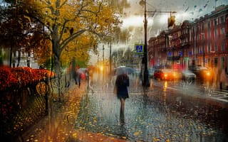 Картинка Санкт-Петербург, зонт, дождь, Октябрь, девушка