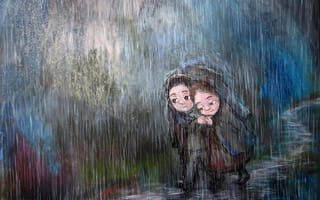Картинка Нино Чакветадзе, двое, дождь, пара