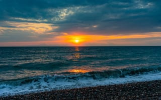 Картинка море, волны, пляж, береговая линия, nature, закат, пейзаж, Грузия