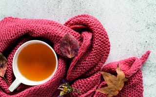 Картинка осень, листья, вязание, чай, вязаная вещь, тепло, чашка, autumn