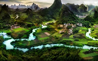 Картинка гуйлинь, природа, деревня, азия, панорама, asia, китай, china, город, guilin