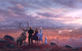 Картинка Frozen, Fantasy, Snow, Tree, Blizzard, Queen, Beautiful, Family, Girls, Female, Red, Anime, Wood, Anna, Nature, Winter