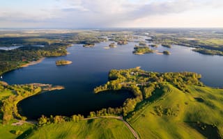 Картинка Trakai Historical National Park, поля, красота, озера, Литва, панорама
